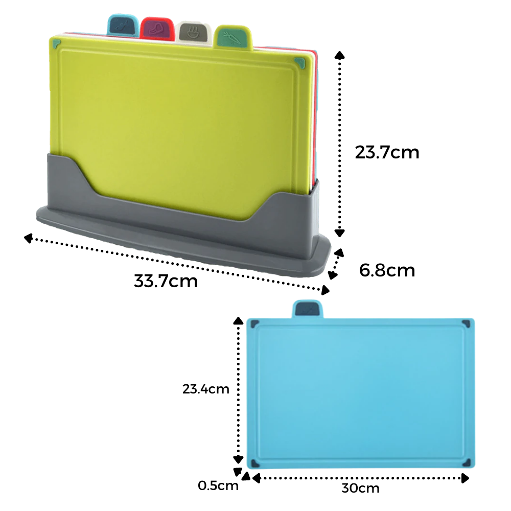 Set de 4 planches à découper avec support