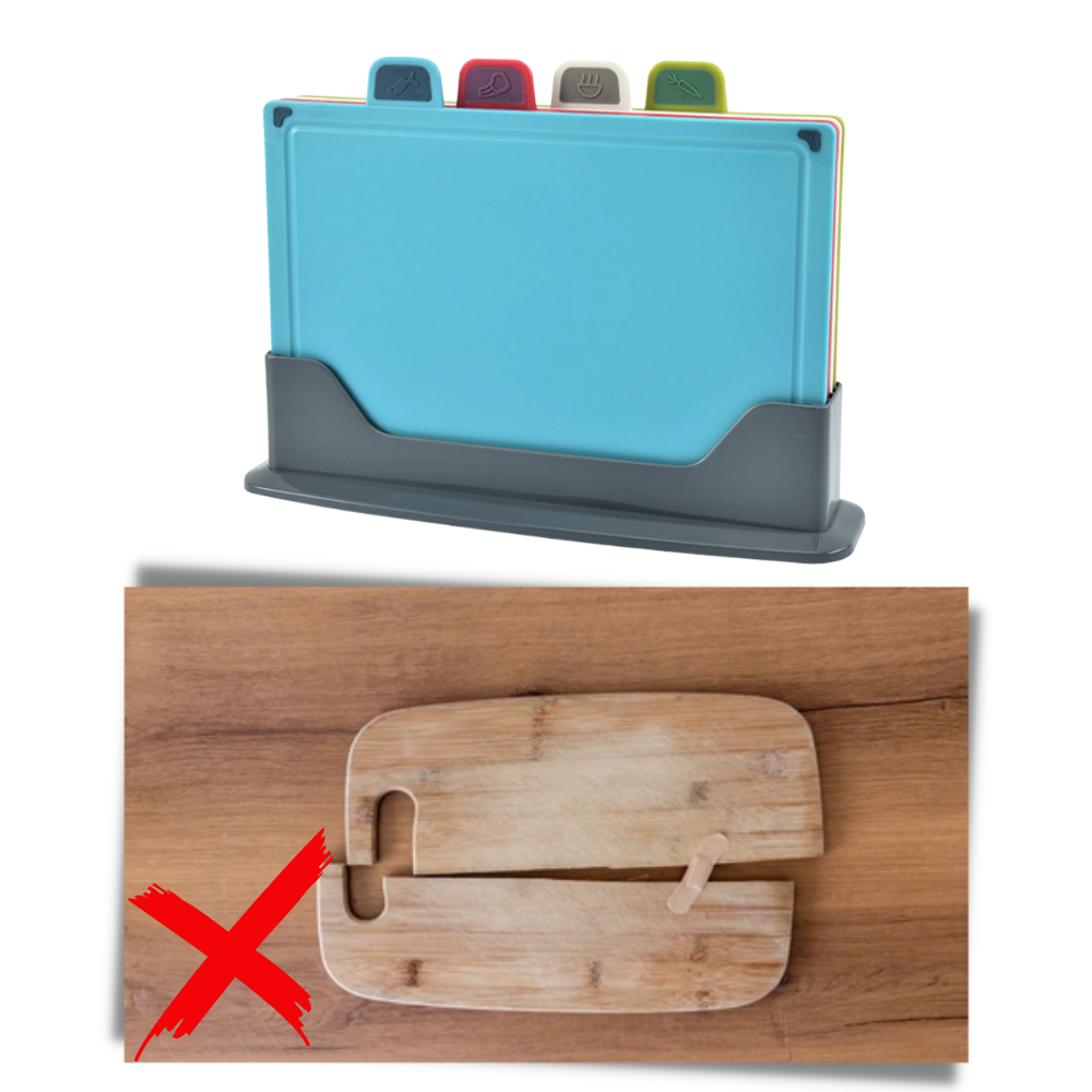 Set de 4 planches à découper avec support