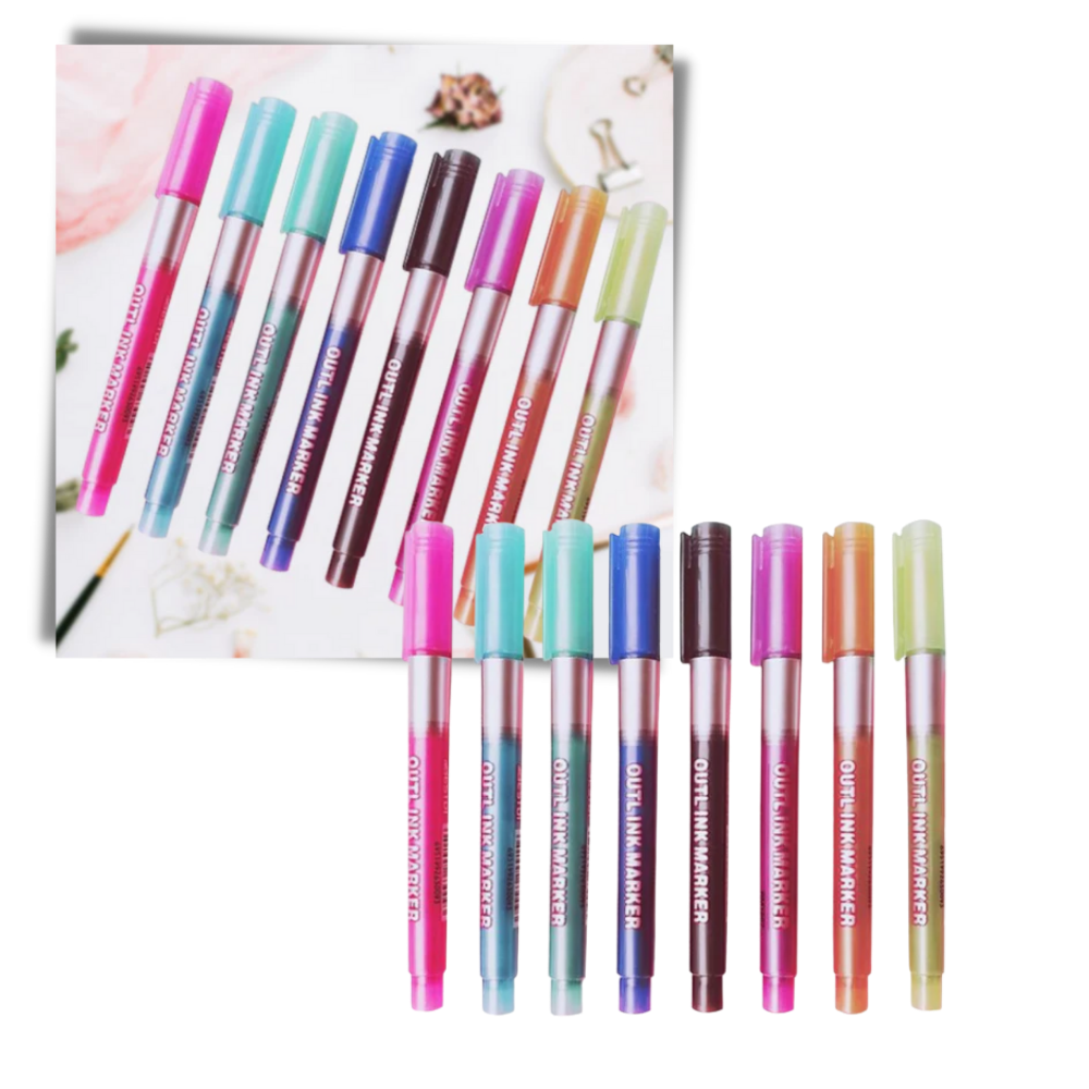 Lot de 8 marqueurs double  ligne