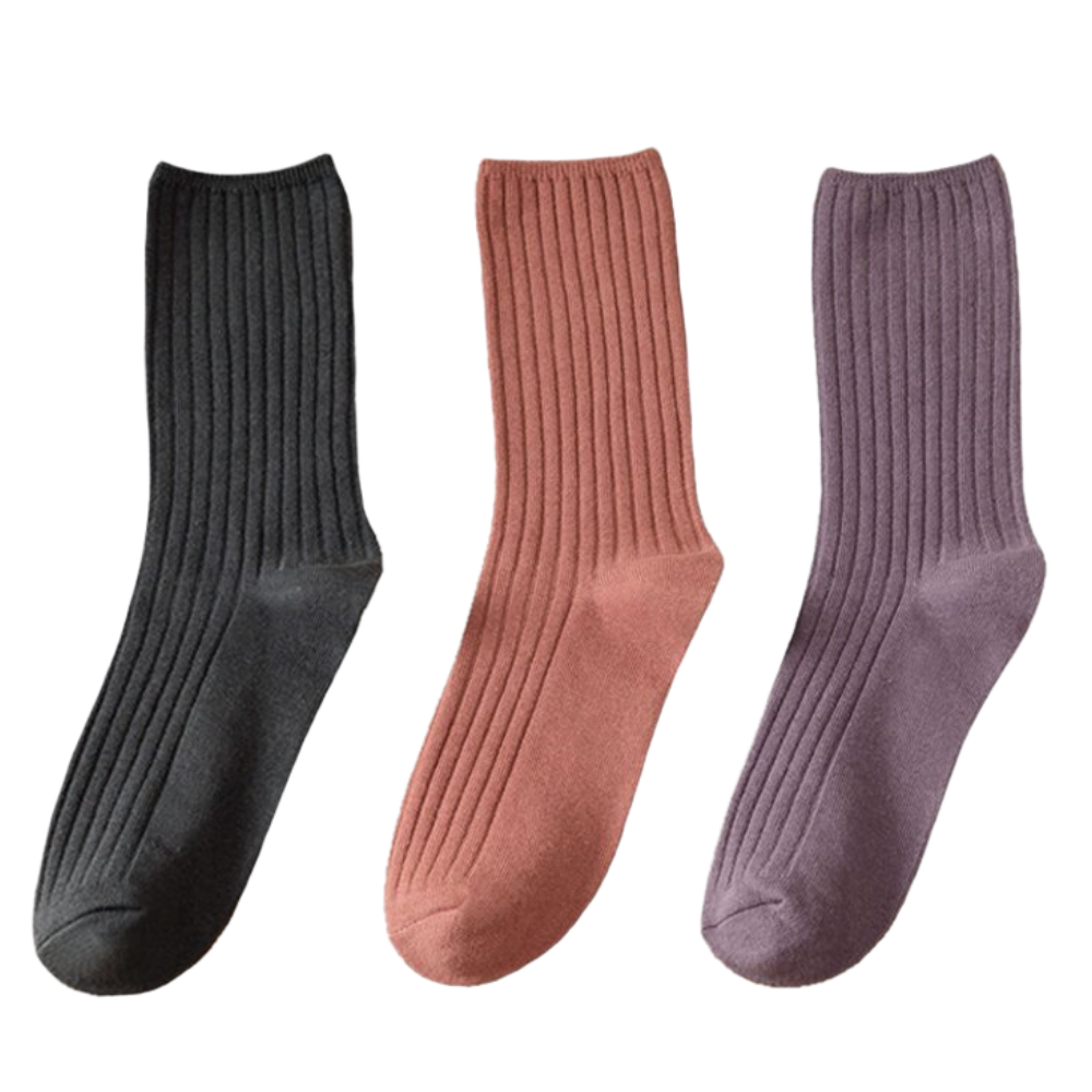 3 Paires de chaussettes côtelées en coton pour femmes