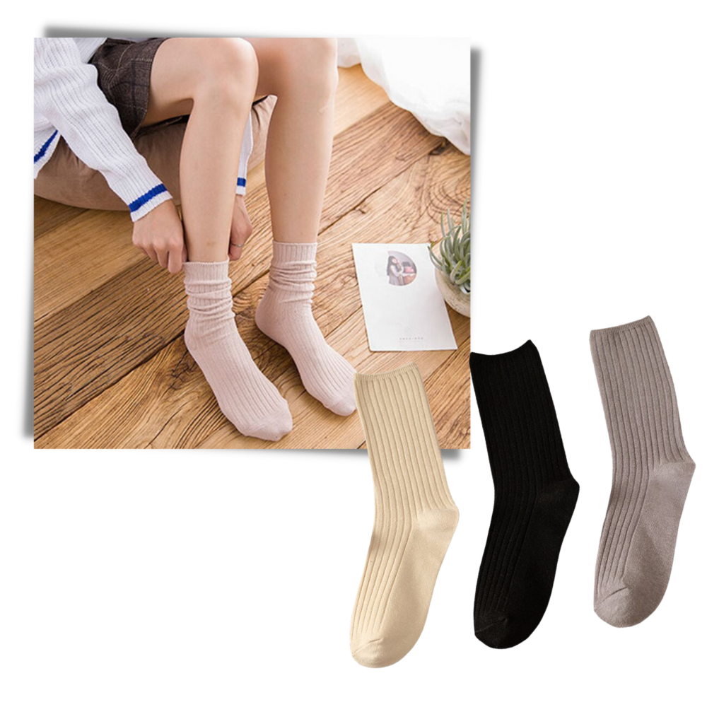 3 Paires de chaussettes côtelées en coton pour femmes