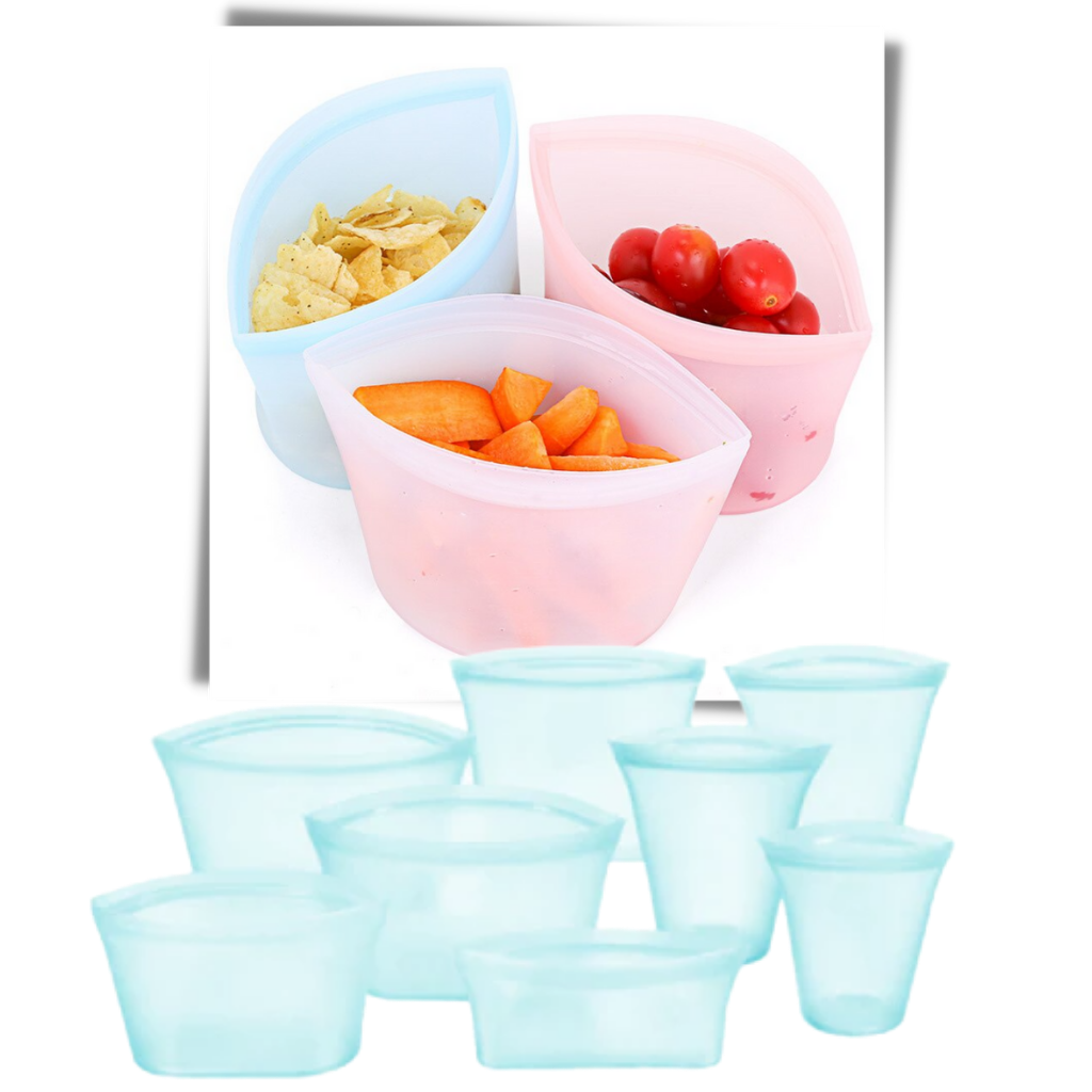 Lot de 8 sacs réutilisables en silicone pour aliments