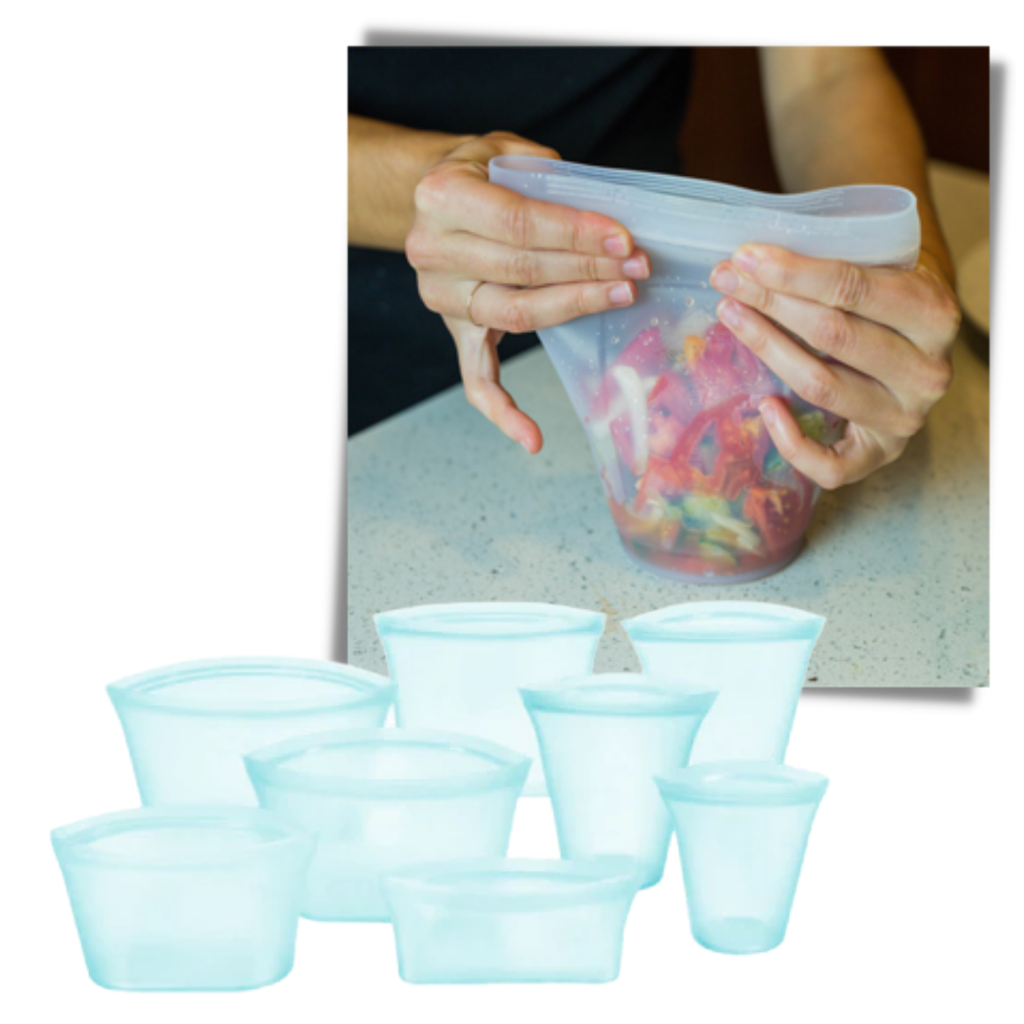 Lot de 8 sacs réutilisables en silicone pour aliments