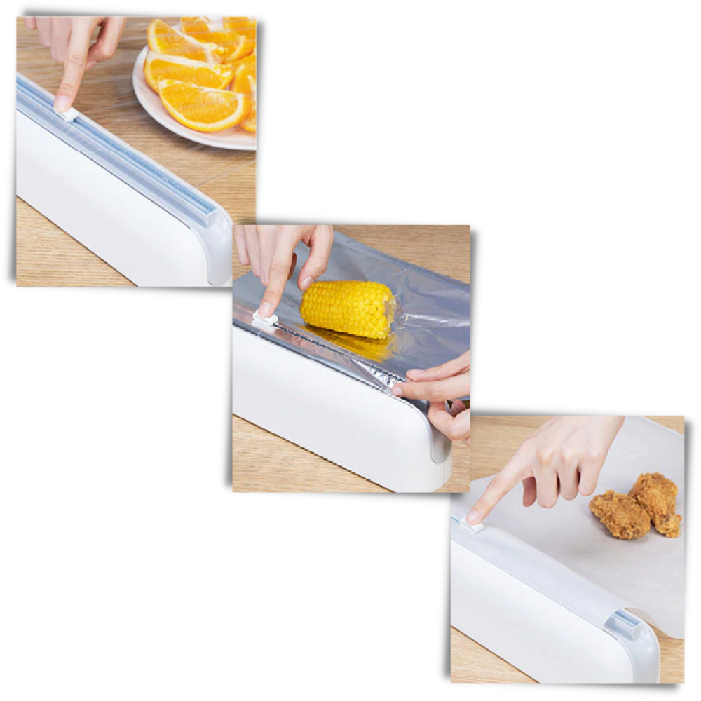 Distributeur et coupeur de film alimentaire en plastique