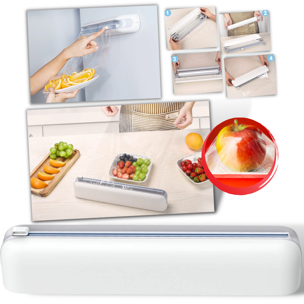 Distributeur et coupeur de film alimentaire en plastique