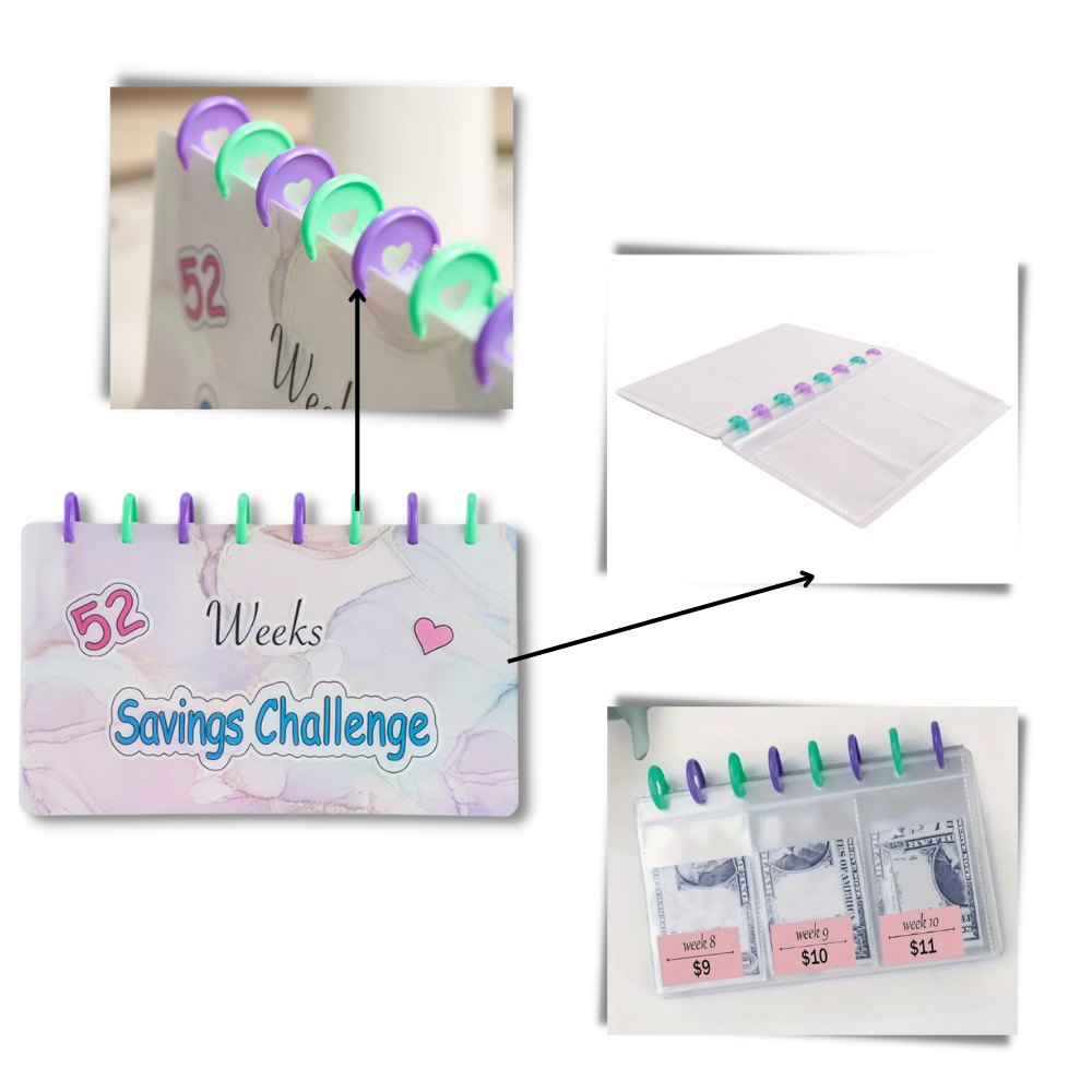 Classeur d'épargne complet de 52 semaines