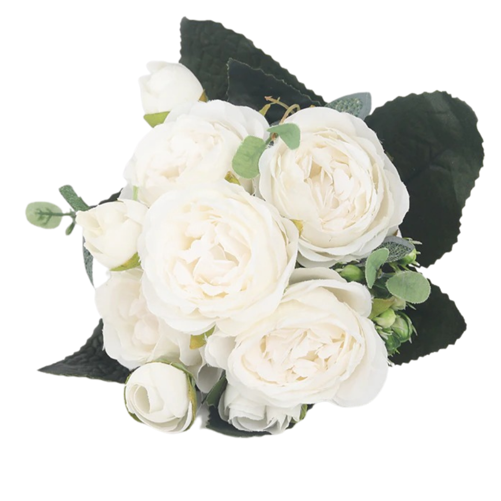 Bouquet de fleurs artificielles en soie, pivoines et roses