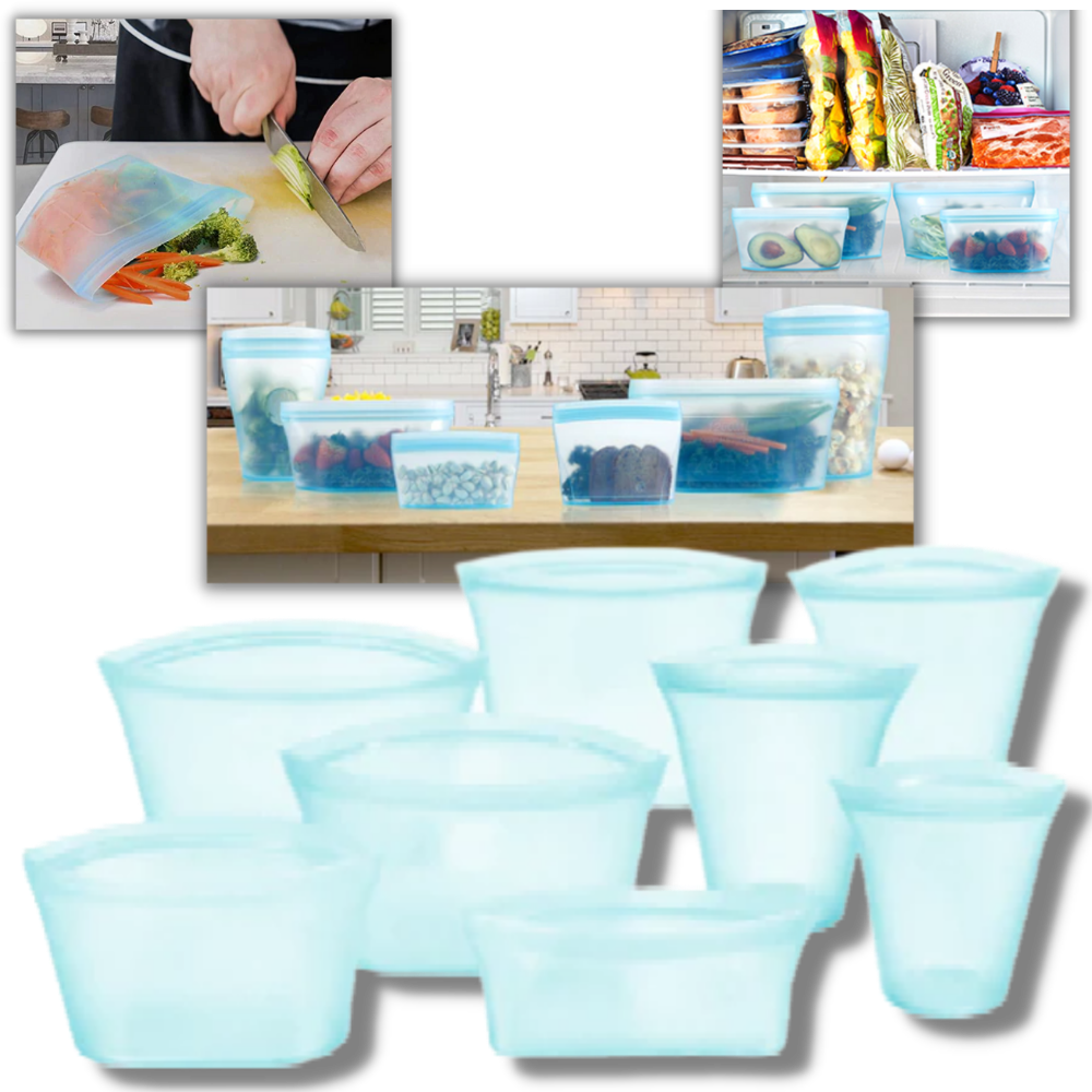 Lot de 8 sacs réutilisables en silicone pour aliments