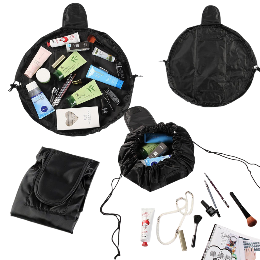 Pochette à maquillage pliable avec cordon de serrage