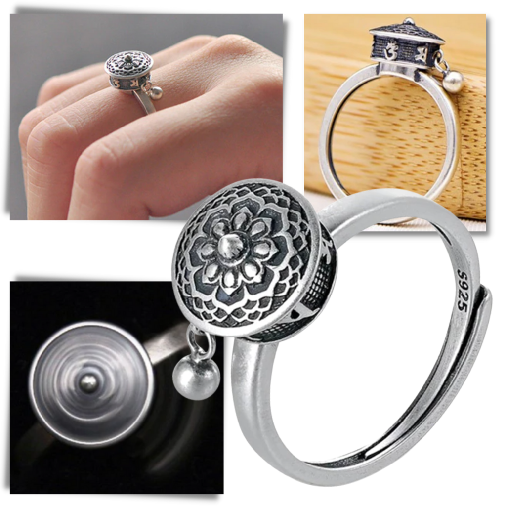 Bague pour femme avec mantra bouddhiste rotatif