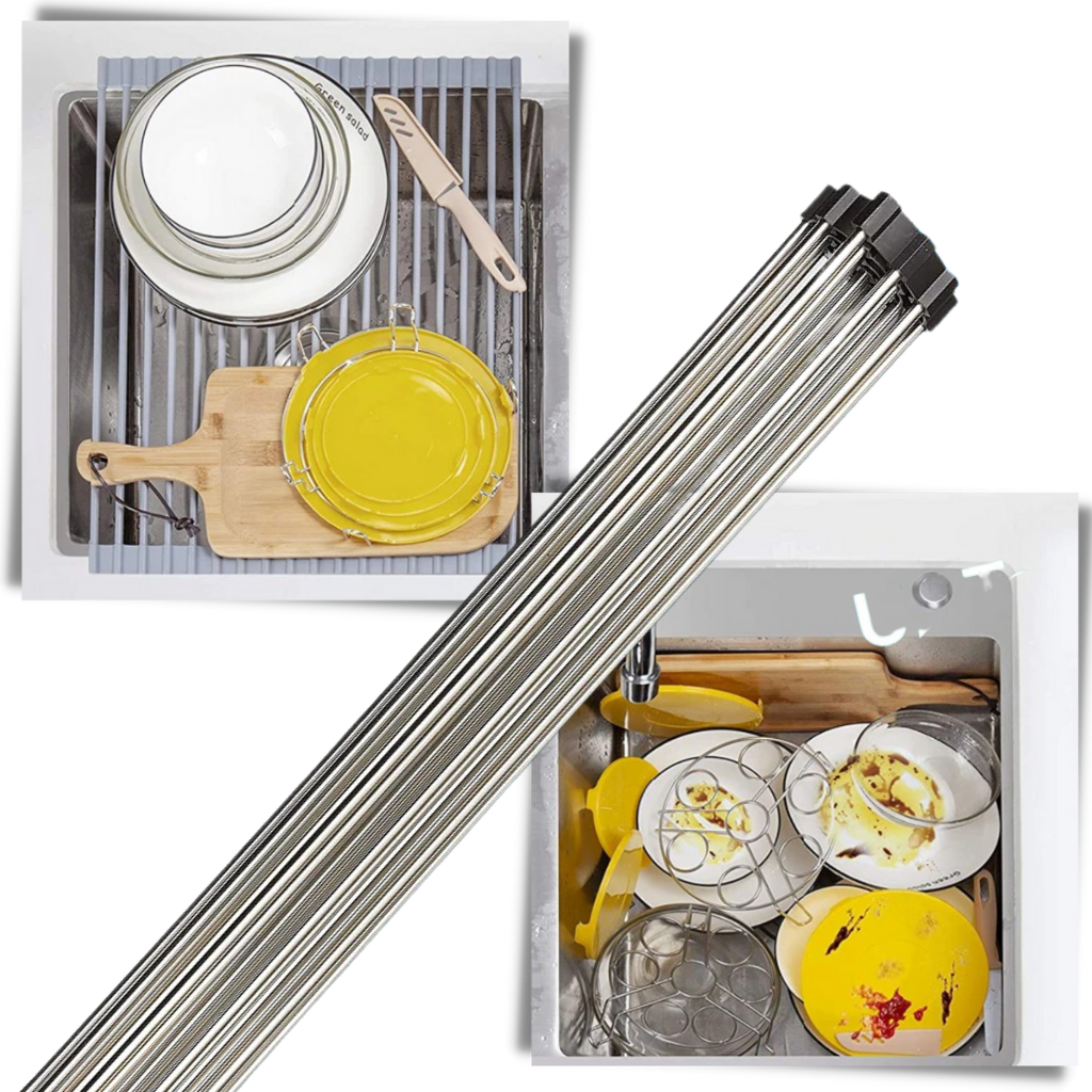 Egouttoir enroulable en acier inoxydable pour vaisselle et aliments