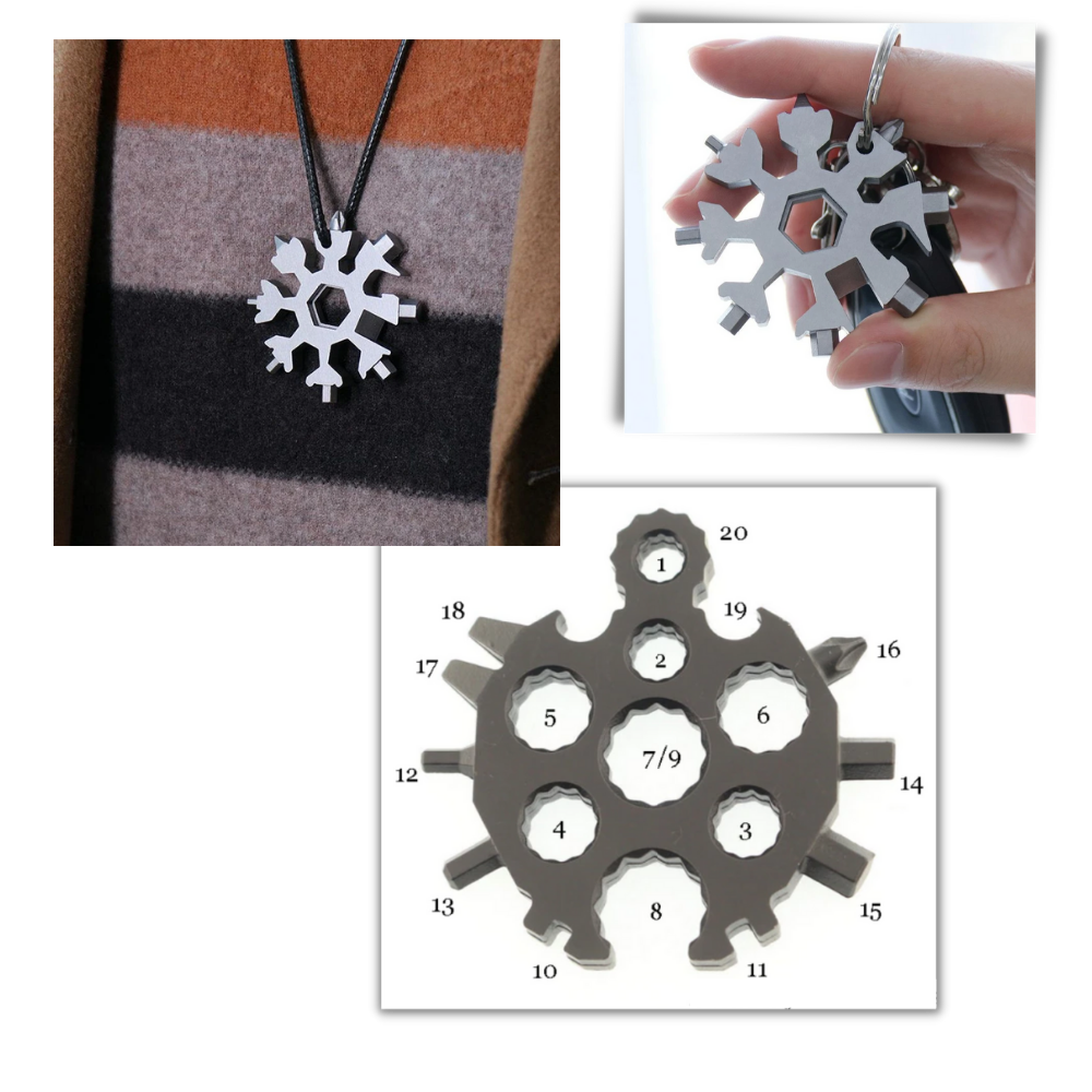 Outil Flocon de neige multifonctionnel 18-en-1 en acier inoxydable