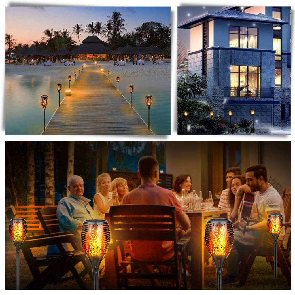 Lampe torche solaire à LED avec flamme