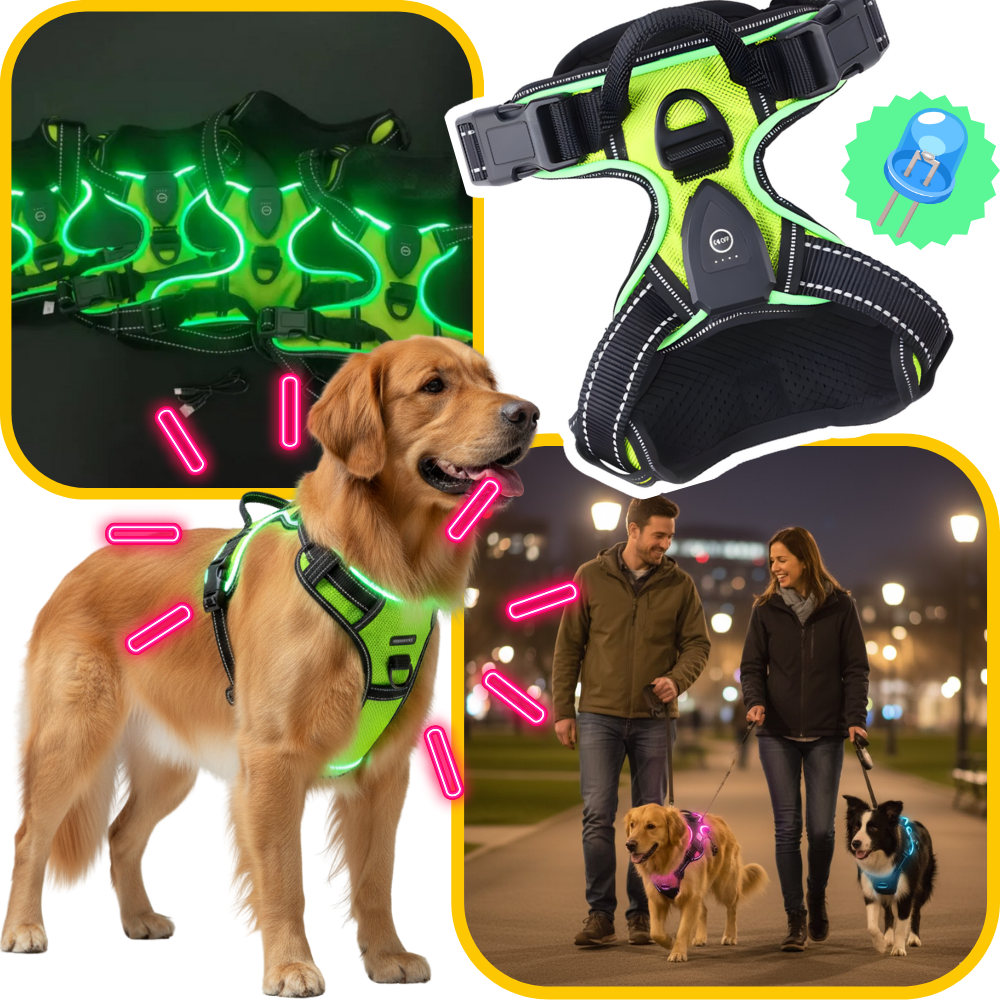 Harnais pour chien avec lumière LED clignotante