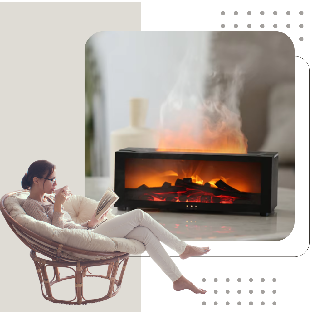 Diffuseur d'huiles essentielles avec simulation de cheminée LED