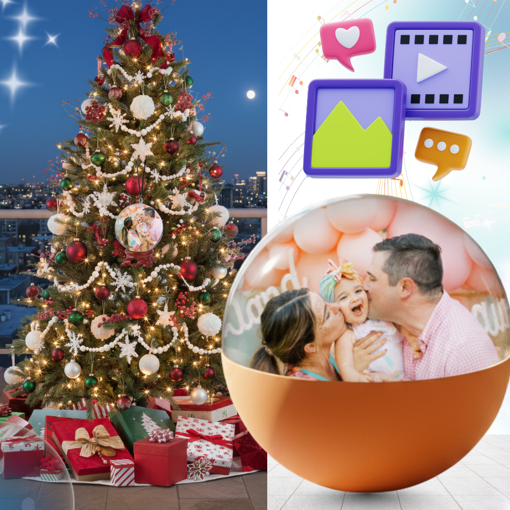 Boule de Noël avec souvenirs photo et vidéo personnalisés