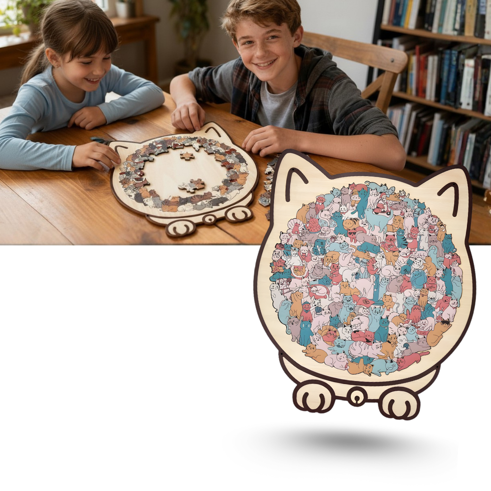 Puzzle en bois relaxant chat