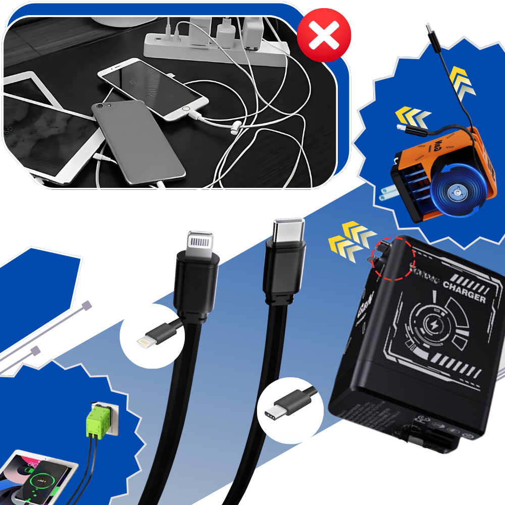 Chargeur mural double à câble rétractable