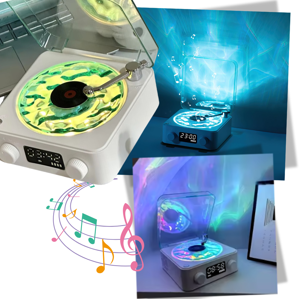 Lecteur vinyle avec effets visuels rétro
