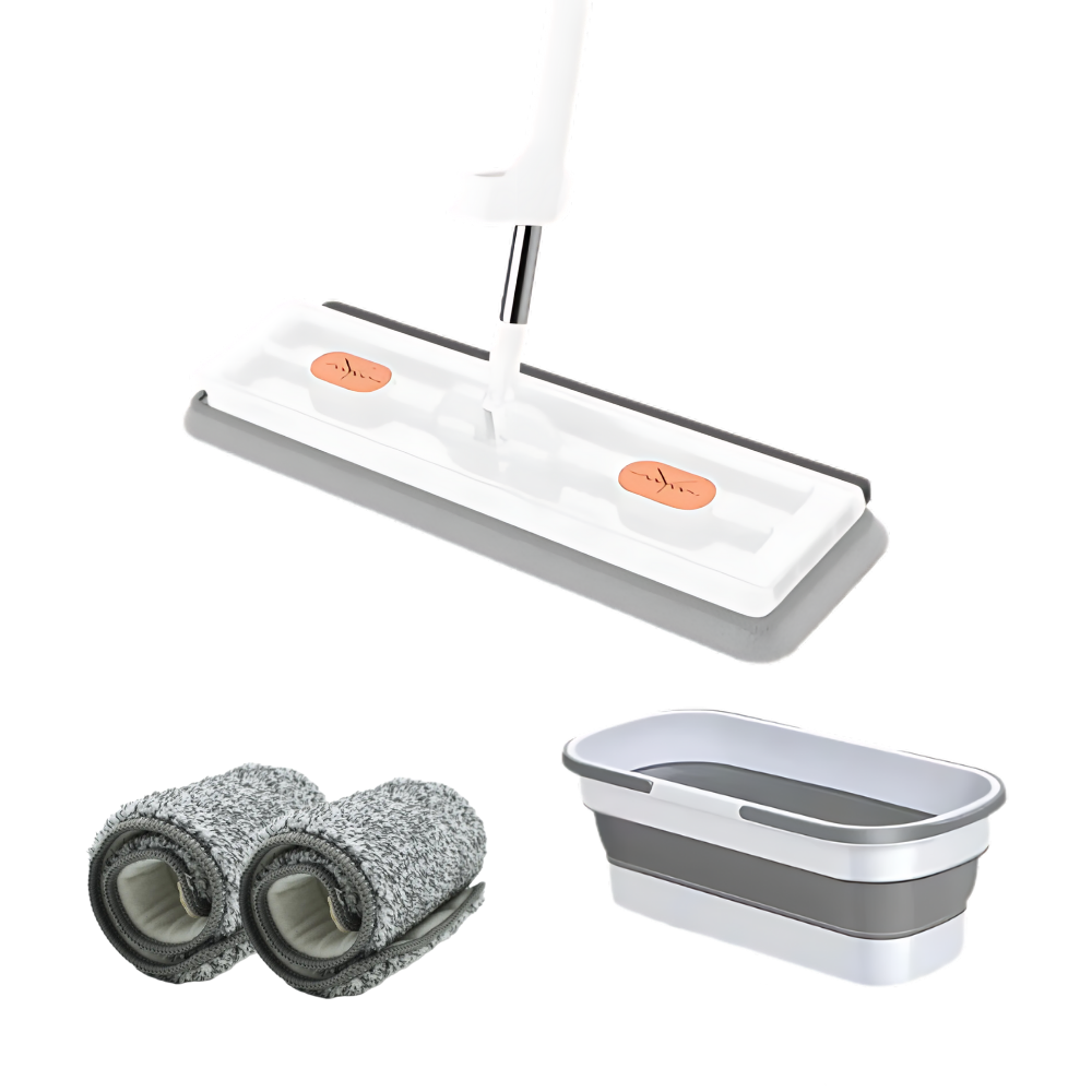 Balai plat à essorage automatique avec seau