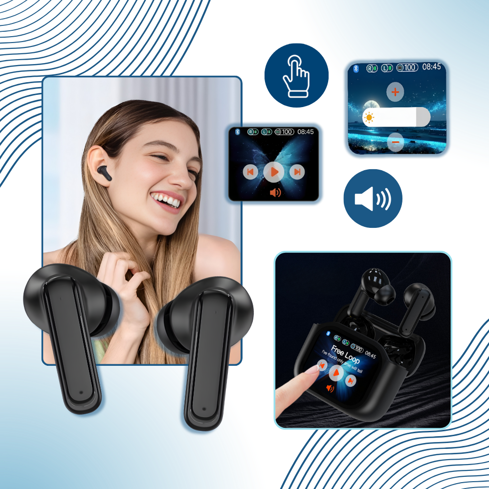 Écouteurs bluetooth à réduction de bruit avec écran tactile