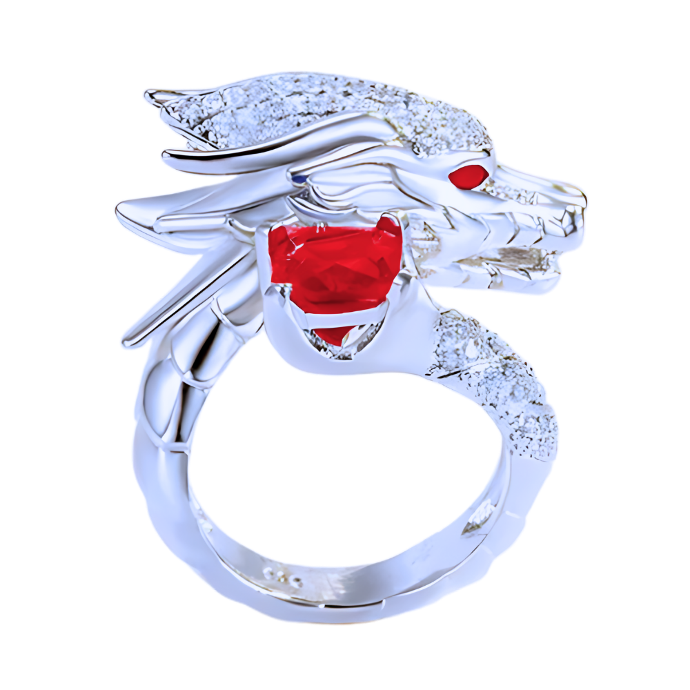 Bague artisanale unique en argent en forme de dragon