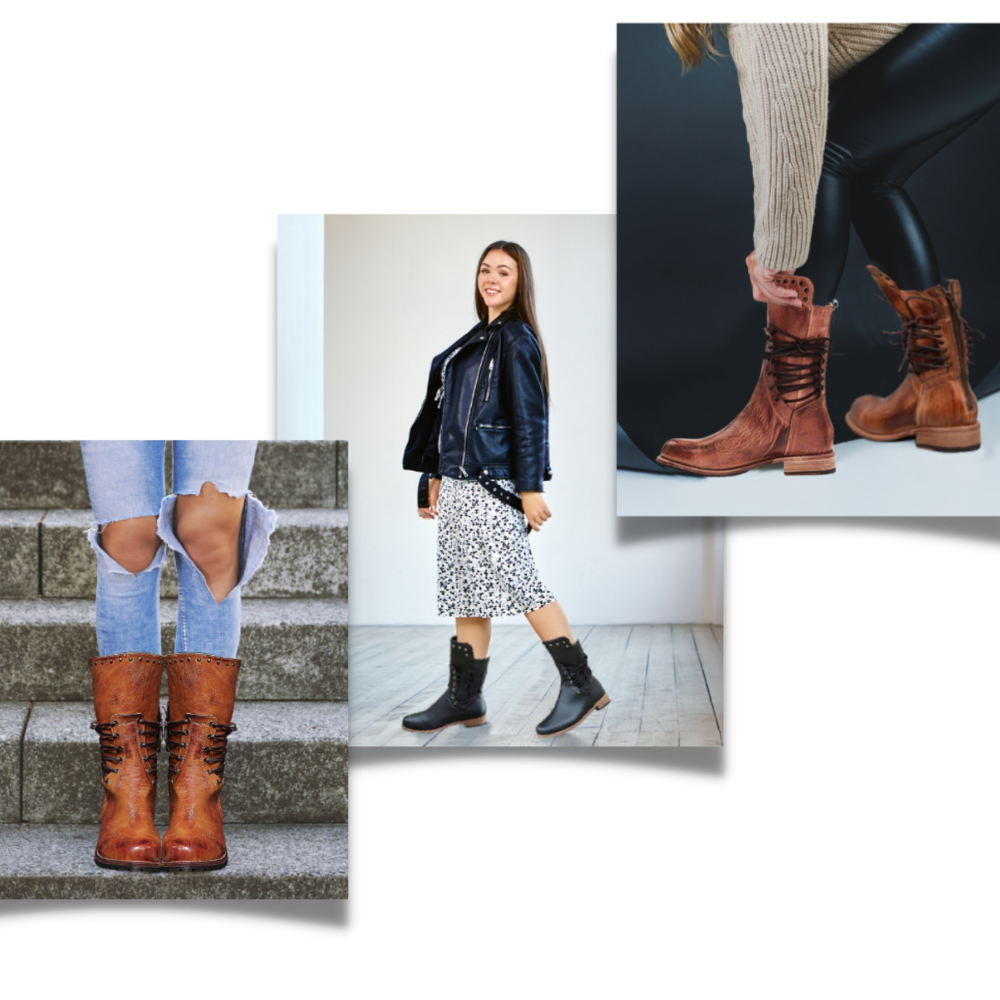 Bottines vintage en cuir PU