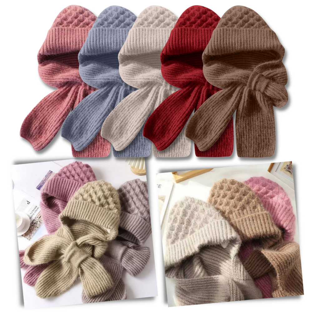Bonnet à capuche en tricot coupe-vent avec écharpe et protège-oreilles